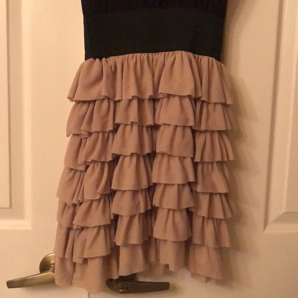 💓Aqua Ballerina Style Black Tank Wide Band Waist, Beige Soft Ruffle Dress - Picture 9 of 13
